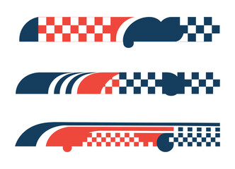 Car stripes vector collection, car race stripes, racing sticker designs, graphic sport decals, racing flag patterns, and automobile decoration vector elements