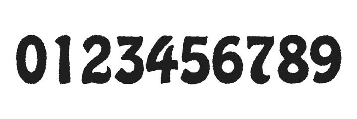 Set of brush stroke, marker textured numbers. numbers 1, 2, 3, 4, 5, 6, 7, 8, 9, 0. stylish hand draw brush painted numbers set. bold brush drawn grunge. dirty texture vector. rough brush strokes. 