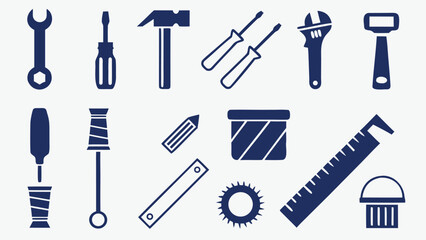 Obraz premium Collection of blue silhouette tools on a light background