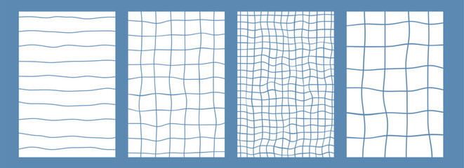 Abstract pattern with distorted cage in y2k style. Twisted checkered funky background. Retro wavy linear checkerboard wallpaper