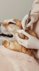 Close-Up of Dog Receiving Gentle Ear Cleaning at Pet Grooming Salon