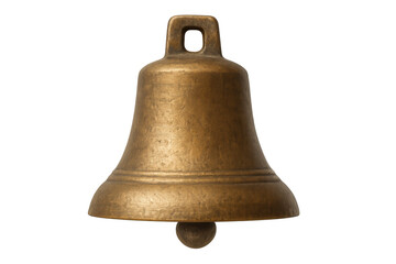 Golden metallic bell ringing, showcasing polished surface, symbolizing sound alert against clean transparent backdrop