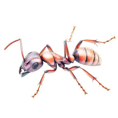 Highly detailed close-up illustration of an ant with realistic textures and natural colors isolated on white background