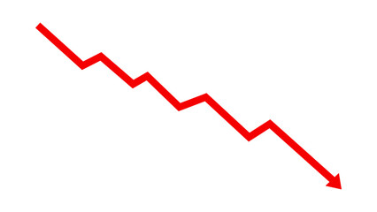 Down fall red arrow graph financial loss concept, Red arrow downward direction, stock market fall, Business loss. Vector illustration.