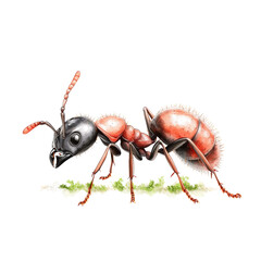 Highly detailed realistic illustration of an ant with segmented body antennae and textured exoskeleton on grass