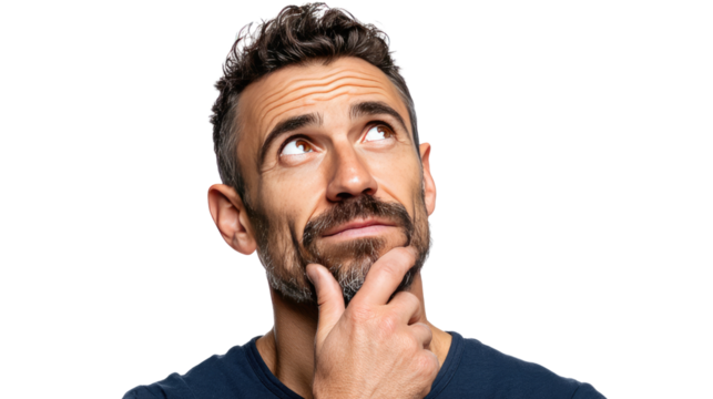 The Mind's Gaze: A thoughtful individual, hand gently touching his chin, gazes upward. This portrait captures deep introspection.