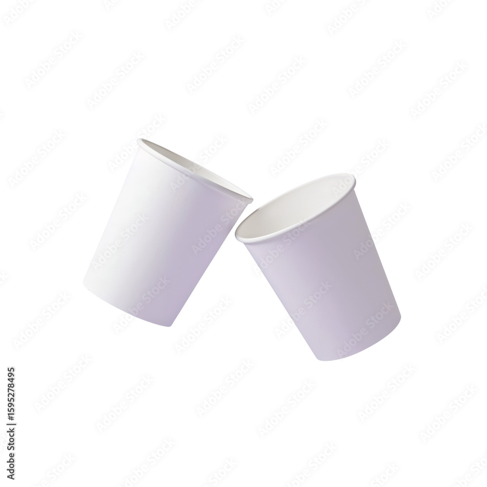 Poster elevated view of two isolated paper cups against a pristine transparent setting