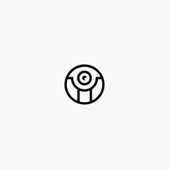 Modern Minimalist Eye or Robot Camera Logo for Tech Security. 