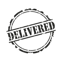 Grunge Delivered Stamp – Black Round Rubber Seal with Distressed Texture on transparent Background. Vector