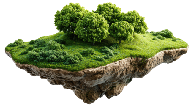 Floating Island of Serenity: A miniature landscape of verdant greenery and lush vegetation, gently floating in a boundless expanse, symbolizes an ecosystem of pure ecological beauty.