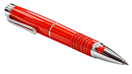 Red Pen on Display: A vibrant, red pen with metallic accents, showcased in a studio setting, highlighting its sleek design and craftsmanship.