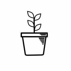 Pot plant outline icon with linear style . Plant in pot simple line vector icon for mobile concept and web design. Single potter plan.