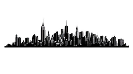 Fototapeta premium Urban Skyline: A stylized monochrome representation of a dynamic cityscape, emphasizing the architectural diversity and towering skyscrapers of an iconic metropolitan center.