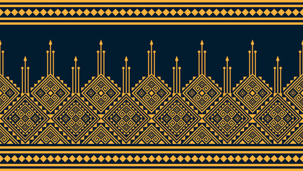 Ethnic pattern. Seamless tribal gold pattern on blue background. Mexican, Aztec and Mayan style....