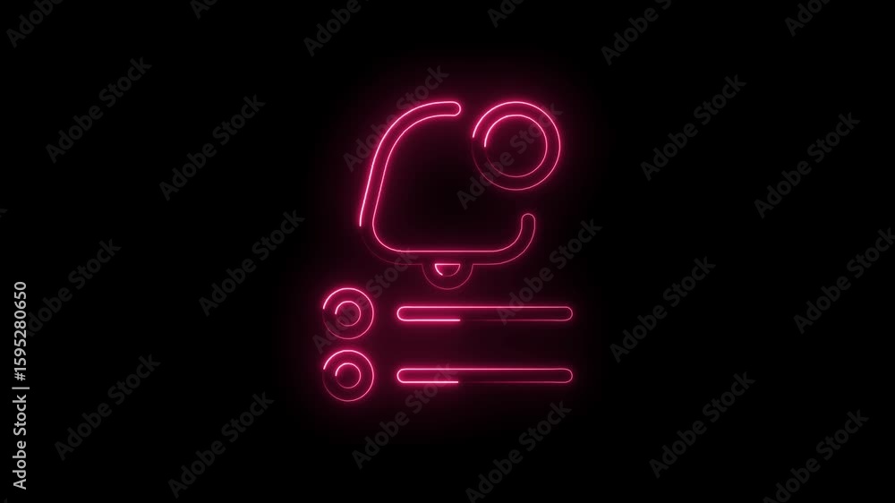 Poster glowing neon pink icon representing a shopping cart with three list items or progress bars isolated 