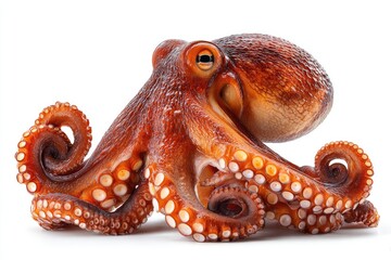 Close-up of a whole octopus against a white background.