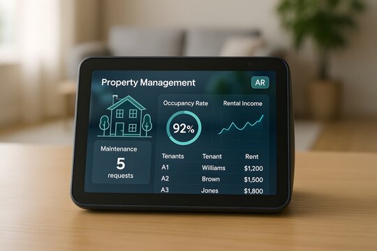 Property management dashboard showing occupancy rate and rental income