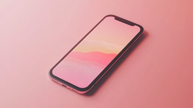 Aesthetic smartphone featuring a pink abstract screen is isolated against a light pink seamless background