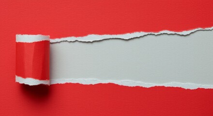 Torn Red Paper Revealing a Gray Background with Curled Edge