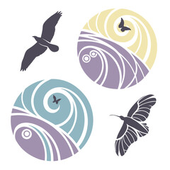 Birds and Butterflies in Stylized Circles butterfly flight
