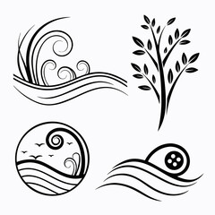 Black abstract organic shapes and nature elements vector