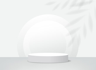Pedestal With White ball And Tropical Leaves