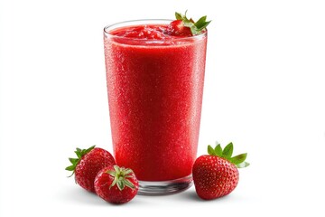 Vibrant red strawberry smoothie in a glass.