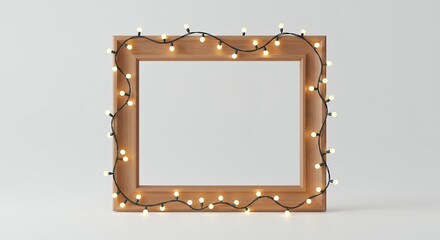 Blank wooden frame with string lights