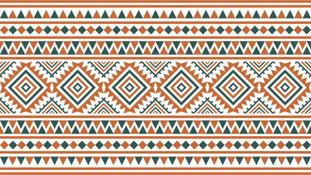 Ethnic seamless tribal pattern in orange, green, Mexican, Aztec and Mayan styles. Vector background. Ethnic geometric print wallpaper.