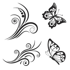 Black Butterflies and Swirling Flourishes butterfly ornamental