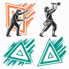 Obraz premium Adventurers with geometric shapes exploration discovery