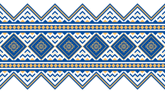 Blue seamless tribal pattern. Mexican, Aztec and Mayan style. Vector set. Ethnic geometric print wallpaper.