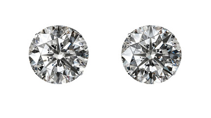 realistic diamond earrings mockup, top view with a stud, isolated on transparent background