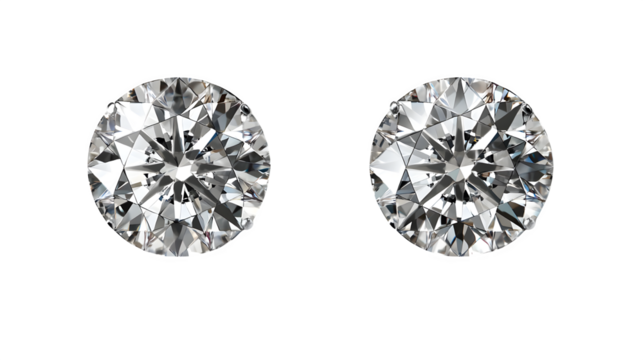 realistic diamond earrings mockup, top view with a stud, isolated on transparent background