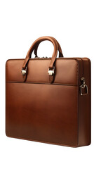 realistic leather briefcase mockup, side view with a latch, isolated on transparent background