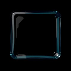 A transparent glossy square shaped button isolated on black