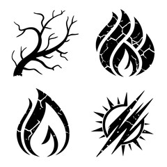 Black elemental symbols rough texture white