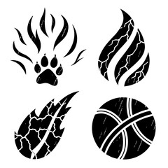 Black graphic icons paw print fire ball white