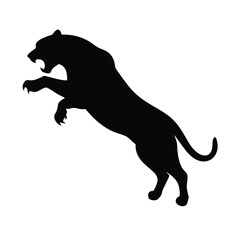Tiger Leaping Forward with Claws Extended Vector Art Silhouette on White Background

