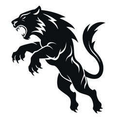 Obraz premium Tiger Leaping Forward with Claws Extended Vector Silhouette on White Background