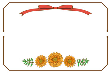 マリーゴールド(キンセンカ)とリボンのイラストとカードフレーム
