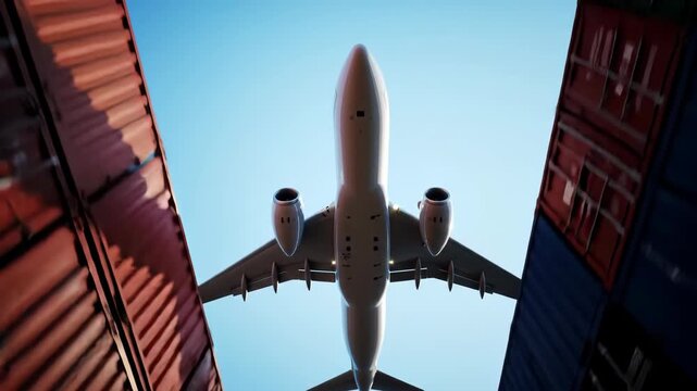 Air Freight Jet Airliner Taking Off - Low Angle View of Cargo Aircraft
