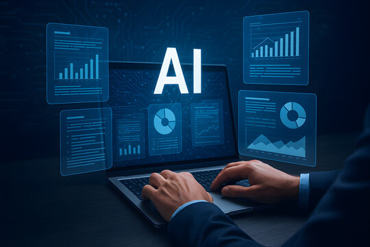 Illustration of AI and machine learning technologies transforming enterprise operations and decision-making processes