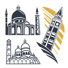 Dark blue and gold architectural landmarks art architecture building