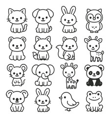 Adorable animal icon collection: simple style. cat, dog, rabbit, owl, bear, fox vector icons