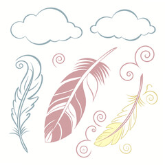 Obraz premium Delicate Feathers and Clouds illustration pastel