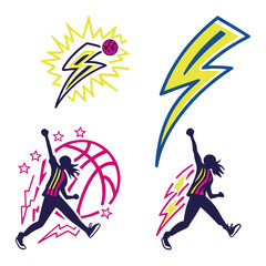 Dynamic basketball player with lightning bolt and stars silhouette