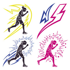 Dynamic runners with energetic lightning effects running athlete