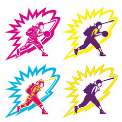 Dynamic sports figures with abstract energy bursts baseball energetic