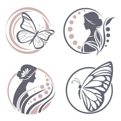 Elegant butterfly and female profile icons silhouette elegance